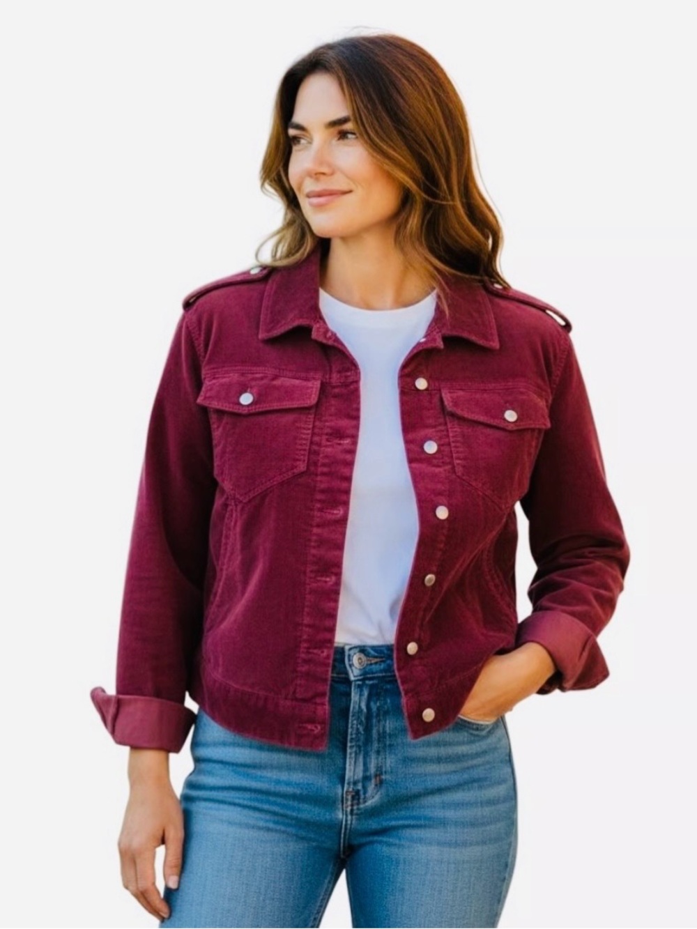 American Apparel Burgundy Corduroy Jean Jacket